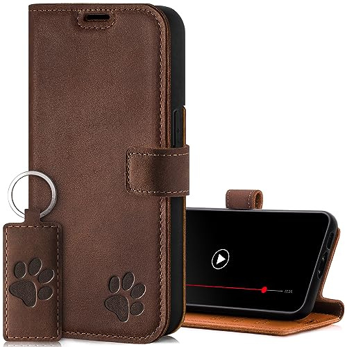 SURAZO Leather Wallet Mobile Phone Case Compatible with iPhone 14 Pro Max - Flip & Fold Smartphone Case with Stand, RFID Blocker, Magnet Closure, 3 Slots for Bank Cards - Handcrafted European Leather