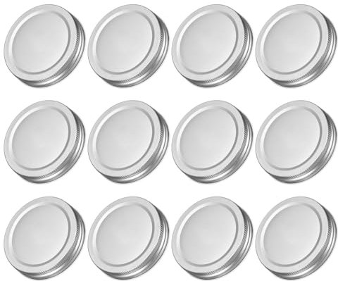 sourcing map 12Pcs Mason Jar Lids, 70mm/2.76 Regular Mouth Tin Plate Caps Leak Proof for Canning Jars Kitchen Storage (Silver Tone)
