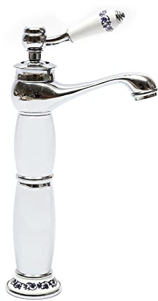 Kaichenyt Wasserhahn Retro, Messing Mischbatterie Waschtischarmatur Wasserhahn für Bad Einhebelmischer Höhe 30 cm 2 Farben Verfügbar (silber)