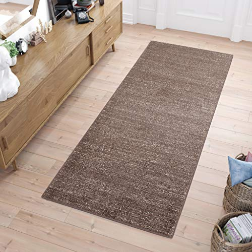 TAPISO Sari Teppich Läufer Meterware Wohnzimmer Schlafzimmer Küche Flur Brücke nach Maß Braun Einfarbig Kurzflor Meliert ÖKOTEX 60 x 100 cm