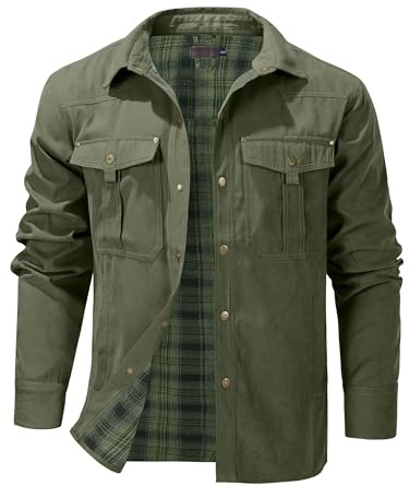 Mr.Stream Herren Karierte Flanellfutter Jacke Hemdjacke Übergangsjacke Leicht Stehkragen Feldjacke Cargo Herbstjacke Snap Western Cowboy Jacken
