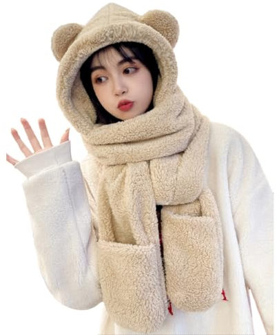 vreplrse Breiter Anwendungsbereich, Warmer Kapuzenschal für Damen, für jeden Anlass, Baumwolle, 3 in 1 Damen Winter Kapuzenschal, praktische Geschenke, süß, Beige