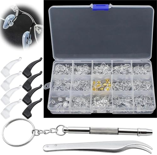 Brillen Nasenpads set Nasenpads 150 Paar PVC Brillen Nasenpads 15 Stile Brillenpads 4 Paar Antirutsch Brillenbügel Nasenpad Brille Schraubsystem mit Pinzette passend Schraubenzieher