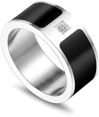 Whoiy Silber Schwarz Ausgefallene Verlobungsringe Emaille mit Zirkonia, Herren Ringe Freundschaftsringe 9MM Edelstahl Ringe mit Gravur Größe 65 (20.7)