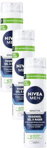 NIVEA MEN Sensitive Rasiergel (200 ml) Mit Kamille, Hamamelis und Vitamin E für Eine Sanfte Rasur - Schützend Gegen Hautirritationen (3er-Pack)