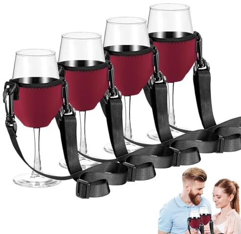 Weinglashalter, Halskette, Weinglas-Träger, tragbarer hängender Getränkehalter, Isolator, Barzubehör, Stoffhülle mit verstellbarem Nackenband, dekorative Kette, Weinhalter, 4 Stück, für Damen und