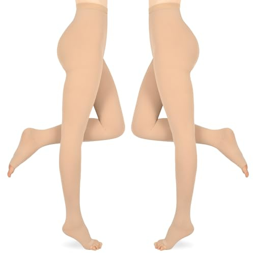 Wegitcs 15-20 mmHg Medizinische Kompressionsstrumpfhose Damen & Herren Lang | 2 Paar Abgestufte Kompressionsstrümpfe Stützstrümpfe Klasse 1, Kompressionsleggins Damen für Krampfadern und Ödeme, Beige XL