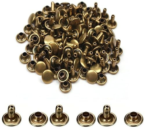 200 Pcs Leather Rivets, Bronze Metal Double Cap Rivets Snaps Studs for Clothes Shoes Handbag Belts Crafting Repairs, 10mm x 10mm