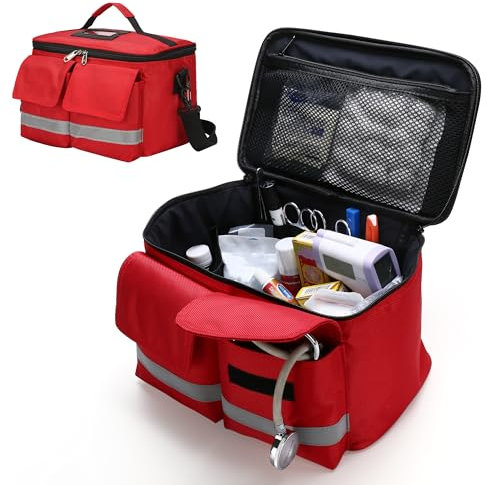 Erste Hilfe Kit Leer Notfall Kits -Wasserdicht Feuerschutz Verschleißfest Erste Hilfe Tasche Reflektierende Streifen für Reisen, Zuhause, Auto, Wandern, Arbeitsplatz & Outdoor Rot 19 * 18 * 32cm