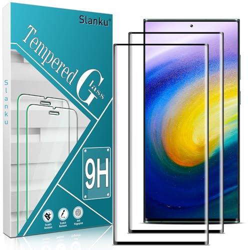 Slanku [2 Pack Screen Protector for Samsung Galaxy S22 Ultra 5G Tempered Glass, 3D Curved, 9H Hardness, Anti Scratch, Full Adhesive