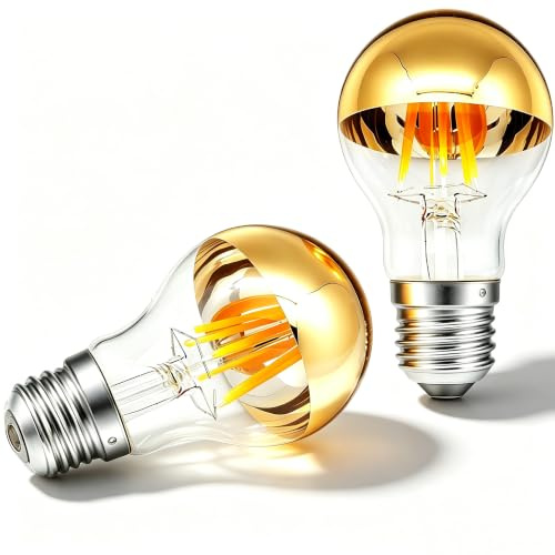 Vanpus LED Glühbirne E27 6W - 2 Stück, Warmweiß 2700K, Dimmbar, Vintage Edison-Stil mit ‌Goldene A60 Krone, Schattenlos, Halbverchromt - Filament-Technologie