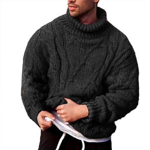 Men's Knitted Jumpers Turtleneck Long Sleeve Pullover Knitwear Cable Knit Jumper Chunky Fisherman Sweater Thicken Thermal Knitted Sweater Tops Autumn Winter Warm Solid Color Casual Jumpers
