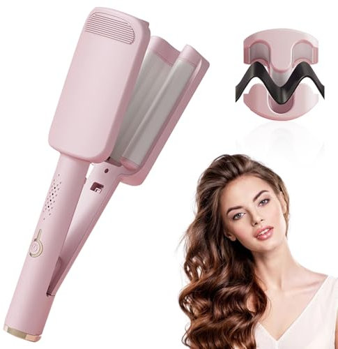 32mm French Wave V-Shaped Curling Iron for Short and Long Hair, Pink