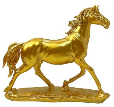 JXCBXJ Pferdeskulptur,Pferde-Kunstharz-Statue,Deko Statue Pferd,Pferd Skulptur Handwerk Home Office Dekoration Zubehör Hochzeitsgeschenke. (Gold)