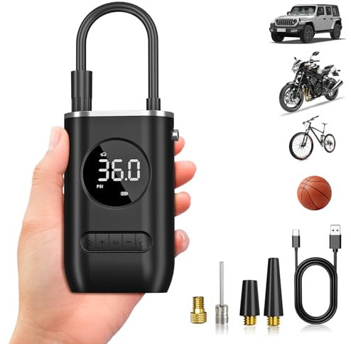 WYRIAZA Compressore Aria Portatile, 150PSI 4X più Veloce Compressore Auto, con Schermo LCD Digitale e Torcia LED, 4 modalità Compressore Portatile per Auto, Moto, Bicicletta, Pallacanestro