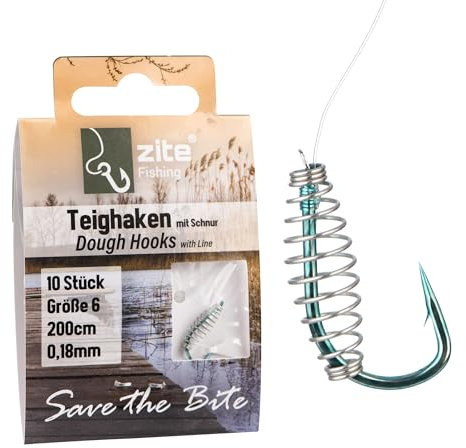 Zite Fishing Teighaken Gr. 6-10 Forelle Blau mit monofiler Vorfachschnur 200cm | Angel-Haken Teigspirale Forellen-Angeln | 10 Stück Fertig Gebundene Forellenhaken (6)