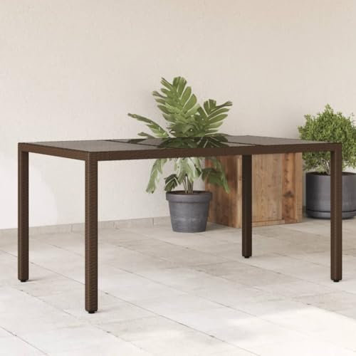 Jiangboyue-365534 Table de jardin en polyrotin avec plateau en verre 150 x 90 x 75 cm