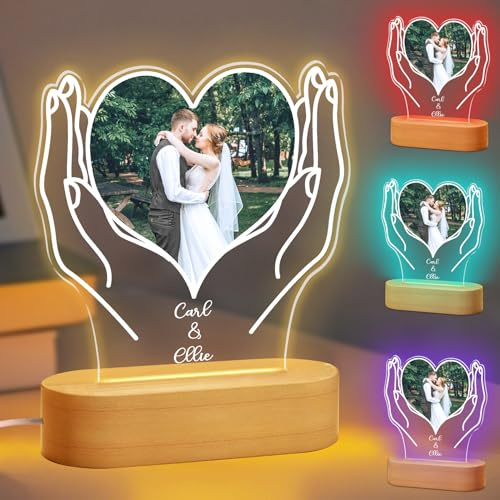 JOYENDER Foto Jahrestagsgeschenk Herz Fotorahmen Acryl Herz Personalisiert Geschenk für Freund Freundin Valentinstagsgeschenke für Paar Geburtstag Fotoschild Herzform Romantische Geschenk für Frau