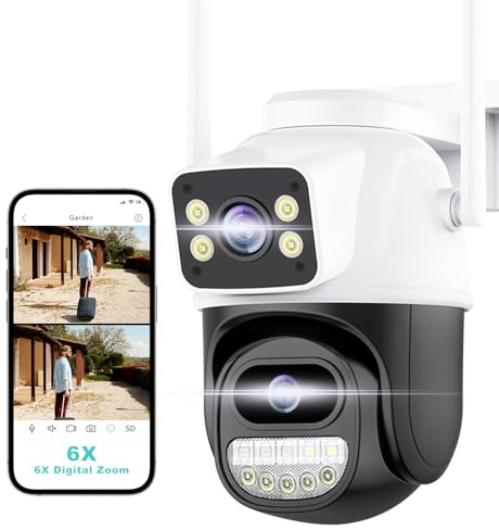 Telecamera Wi-Fi Esterno 2.4G WiFi PTZ Dual Lens Home Security Cameras Linkage 360°View 4MP Plug-in Cable Two-Way Talk,AI Detection,Full-Color Night Vision,Auto Tracking,24/7 Recording,Supporta Alexa