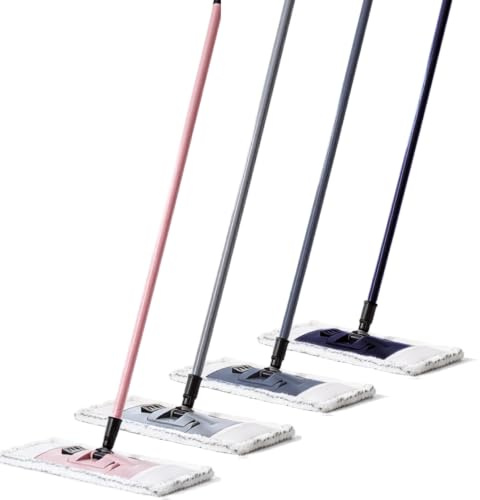 Bodenwischer Set 40 cm Mikrofaser-Wischmopp mit 120-cm-Stiel, Hellgrau | 360° Drehkopf, nass und trocken, für Fliesen, Laminat und alle Hartböden, waschbarer Ersatzbezug