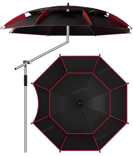 Parasol de Plage avec Ancre de Sable, Parasol de Pêche UPF 50+, Parasol de Soleil d'extérieur Portable et Résistant au Vent, 16 Baleines, Mât Inclinable, Sac de Transport(220cm/7ft)