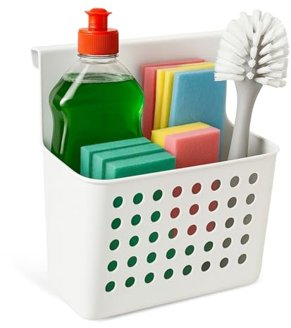 CHEFZOCO Cesto de almacenaje para puertas, Estante de cocina para colgar, Organizadora de Cocina con Gancho, Apta para colgar en mueble, 26 cm altura, 24.5 cm ancho, 13 cm fondo, Plástico, Blanco
