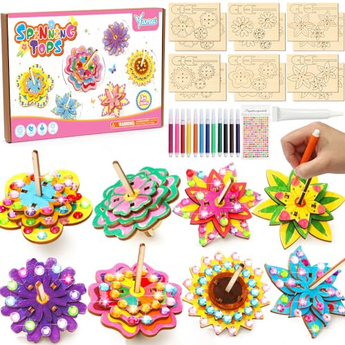 vamei Toupie en Bois Kits de Loisir Creatif Enfant Toupie a Construire & Floral Peinture Bricolage Cadeau Anniversaire Activites Manuelles pour Enfants Filles Garçons 5 6 7 8 9 10 Ans
