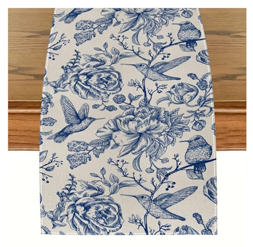 SDIUAKBV Runner da Tavolo Runner da Tavolo con Fiori di Uccello in Bianco e Nero retrò Decorazione Floreale retrò for Tavolo da Cucina Forniture for Feste domestiche for Interni ed Esterni(33X150cm)