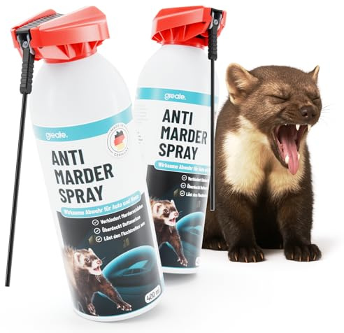 greate 2er Pack Anti Marderspray 400ml mit hocheffektiver Formel | Marderabwehr für Auto, Dachboden & Garage - Langzeit Mader Abwehr - Anti Marder Spray in Deutschland entwickelt & produziert
