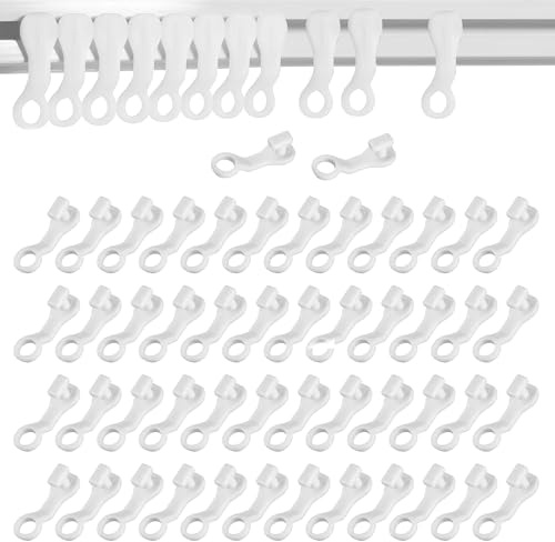 50PCS Curtain Gliders for Old Tracks Drapery Track Glider Hooks White Curtain Track Runners Rail Glider Hooks Easy Fit Strong Plastic for Smooth Sliding and Easy Fit Plastic Ideal for Window Door Etc