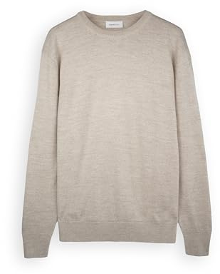 Diana Studio - Maglione Girocollo Basico Beige Chiaro, Uomo, 100% Lana Merino, Tinta Unita, Maniche Lunghe, Taglia L, Regular Fit