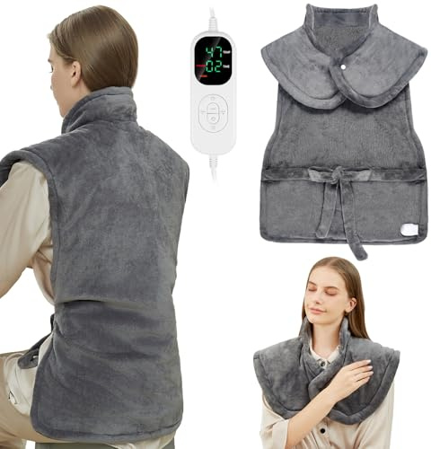 Uplayteck Heating Pad for Neck Shoulders & Back - 24x37 Large Weighted Electric Heat Pad with 6 Time Settings & 8 Heating Levels, Fast Heating & Overheat Protection, Christmas Birthday Gifts, Grey