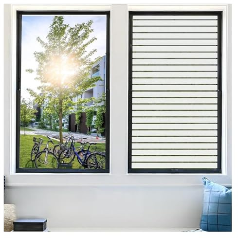 AYJYZHIAG Imitation Blinds Privacy Window Film Non-adhesive White Strip Decorative Window Stained Glass Sticker Static Cling For Bathroom(30X600CM)