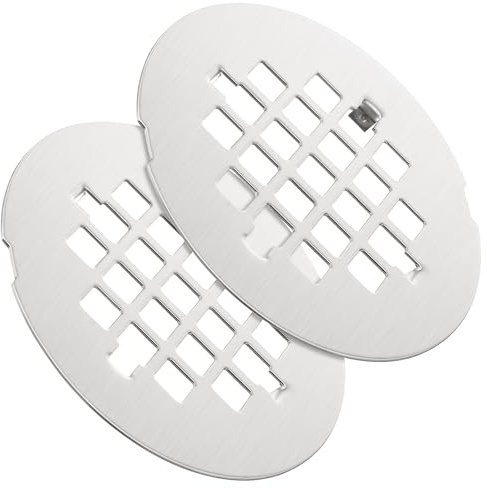 Enhon 2 Pack 4-1/4 Snap in Shower Drain Cover, Round Strainer Drain Grid, Bathroom Shower Grate Cap Replacement for Hair Catcher, Stainless Steel(Brushed Nickel)