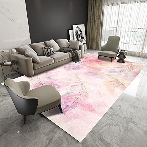 Yaaxinb Teppich Rosa Federn Flauschig Kurzflor,Mikrofaser Super Weich,Anti-Rutsch,Waschbar,Teppich Webteppich Für Wohnzimmer,Flur,Schlafzimmer Teppichläufer 120X160Cm