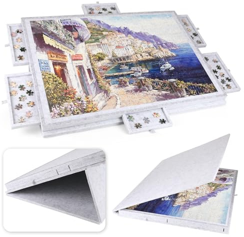 Ruication Tilting Jigsaw Puzzle Board 2-in-1 Designed Stand & Cover Lightweight Felt Jigsaw Board with 6 Drawers Portable 1000 Pieces Jigsaw Puzzle Table for Games Adults Gift