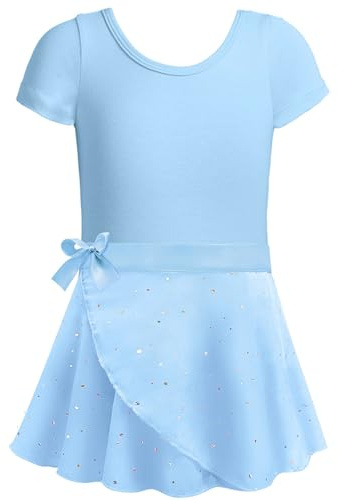 2026 Maillot de ballet para niña con falda desmontable, corbata combinada, mangas con volantes, vestido de ballet de 2 a 12 años para mujer de punto