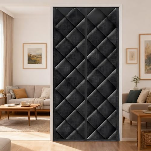Thermo Vorhang Magnet Türvorhang - Verdickter Wärmeschutz Kälteschutz Vorhang - Wasserdicht Winddicht für Balkontüren, Terrassentüren, Wohnzimmer - 70-260cm(Black,70x210cm)