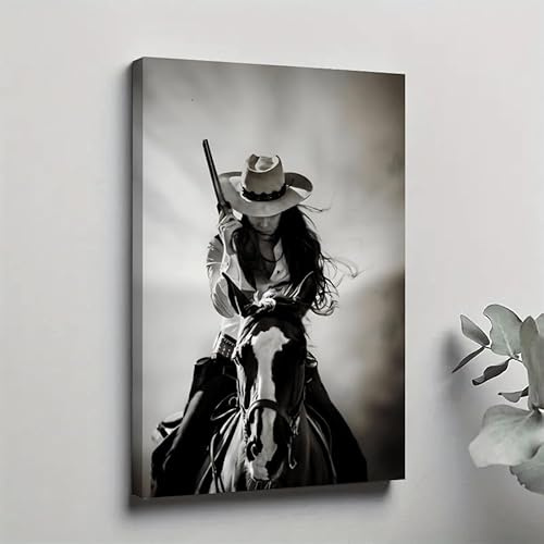 Western-Cowgirl auf Pferd, Poster, Wild-West-Grenze, Kunst, Leinwanddruck, Gemälde, für Wohnzimmer, Flur, Wanddekoration, Wandbild (80 x 120 cm, rahmenlos)