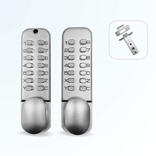 Serrure à code mécanique BTDUAL, Pêne demi tour, Double Contrôle d'accès pour porte, Code Entrée et Sortie, Argent