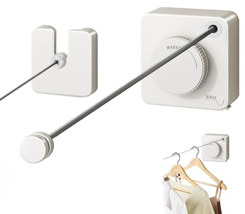Étendoir rétractable robuste de 4 m maximum – Étendoir à linge mural anti-affaissement pour intérieur/extérieur avec corde en acier inoxydable et système de poulie (blanc, Q Single line)