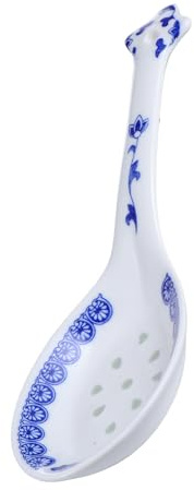 jojofuny Cuillère à Soupe en Céramique Bleu et Blanc Grosse Taille Manche Long Cuillère Asiatique Traditionnelle en Porcelaine pour Servir et Mélanger pour Repas Familiaux et Occasions