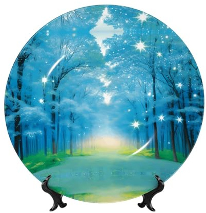 PHAYAH Plato decorativo de porcelana de hueso con soporte de maderas bajo patrón plateado para oficina, cocina, mesa, decoración para colgar en la pared, 15 cm