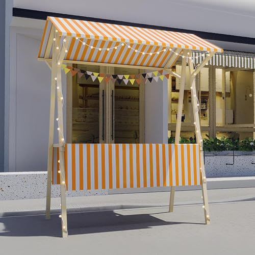 Fällbar mobil matvagn i trä, display för gatuförsäljare, för blommor och gatubåtar/jordbruksmarknader (orange2,150 cm/59 tum)