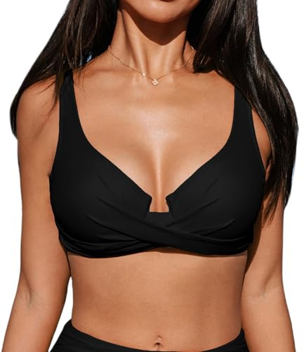 CUPSHE Womens Bikini Top Swimsuit Underwire Wrapped Top Sweetheart Neck Adjustable Straps Back Hook, L Black