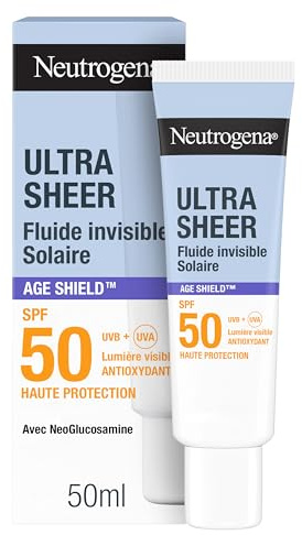 Neutrogena Ultra Sheer Invisible Fluid Facial Sunscreen Age Shield SPF50 (1 x 50ml), High Broad-Spectrum Protection, With NeoGlucosamine & Antioxidants, Reduces Appearance of Dark Spots and Wrinkles