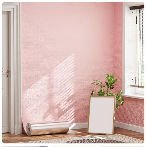 Papier Peint Adhesif Mural Décoratif - 3mm Texture Tissu - Isolant Thermique pour Murs Intérieurs, Imperméable pour Rénovation Salon Chambre, Pose Facile, Beige(Rose,50x500cm)
