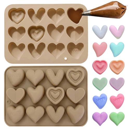 URYVAIW Stampo in Silicone a Cuore, 12 Cavità, Antiaderente, Senza BPA, Resistente alla Temperatura -40 a 230°C, per Cioccolato, Torte, Muffin, San Valentino