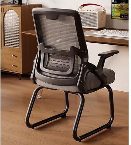 Ergonomic Mesh Office Chair with Sled Base Office Guest Chair with Lumbar Support and Mid Back for Home Conference Room Bedroom Waiting Reception Guest Student(Gray+Black Frame)