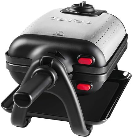 TEFAL WM756D12 Gaufrier King Size 1200W Thermostat Voyant lumineux Bouton On/Off Poignée tournante et rabattable Noir/Inox